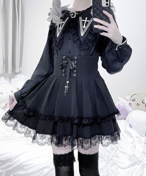 MA*RS(アメーバーマーズ)の「ベルト付きクロス刺繍ブラウス(シャツ/ブラウス・レディース・ブラック/ホワイト・FREE)」の5枚目の写真