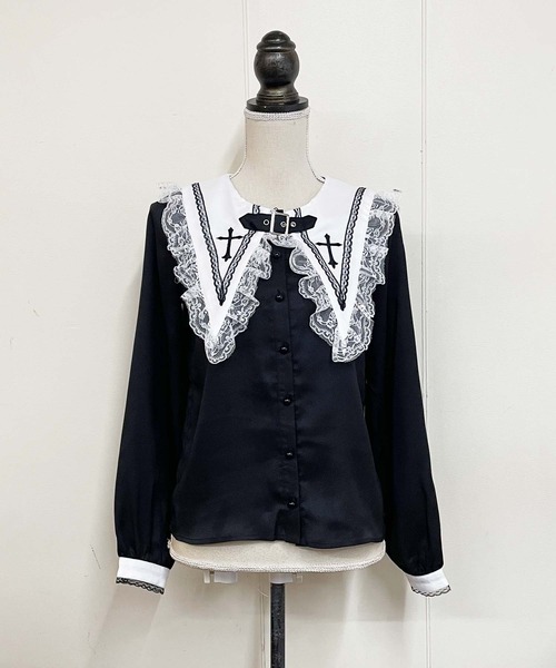 MA*RS(アメーバーマーズ)の「ベルト付きクロス刺繍ブラウス(シャツ/ブラウス・レディース・ブラック/ホワイト・FREE)」の7枚目の写真