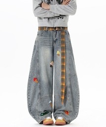 きのこ刺繍デニムパンツ