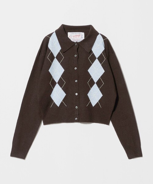 LOGAN knitting mills(ローガンニッティングミルズ)の「【別注】<LOGAN knitting mills>アーガイル カーディガン(カーディガン/ボレロ・レディース・ダークブラウン/グレー系・FREE)」の2枚目の写真
