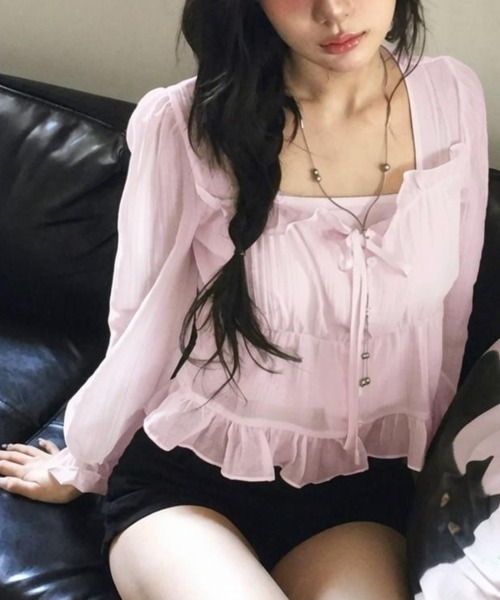LOENNE(ロエヌ)の「Frill Tie Blouse / フリルタイブラウス(シャツ/ブラウス・レディース・ブラウン/ライトピンク/ブラック・FREE)」の16枚目の写真