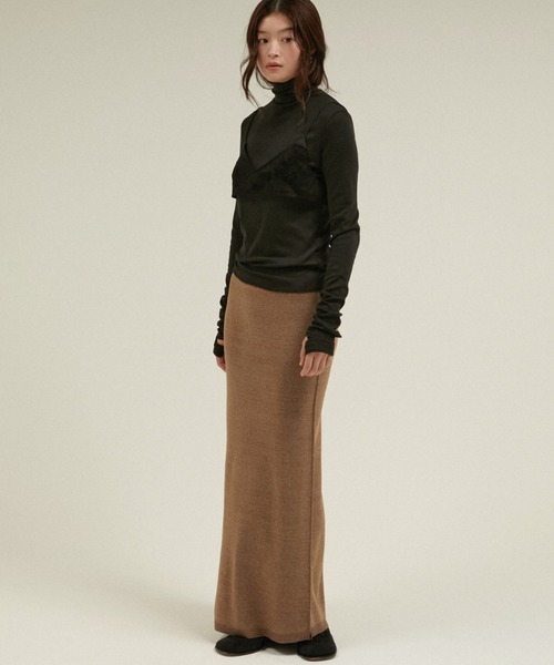 LA PEAU DE GEM(ラポドゥジェム)の「シルエットニットスカート / 【 LA PEAU DE GEM 】 silhouette knit skirt(スカート・レディース・チャコールグレー/キャメル・SMALL/MEDIUM)」の6枚目の写真