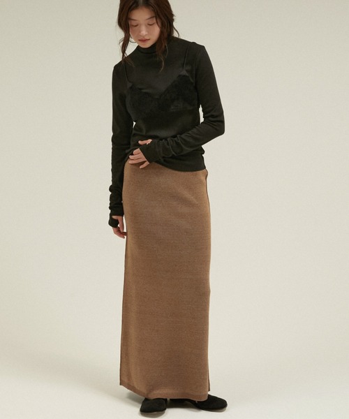 LA PEAU DE GEM(ラポドゥジェム)の「シルエットニットスカート / 【 LA PEAU DE GEM 】 silhouette knit skirt(スカート・レディース・チャコールグレー/キャメル・SMALL/MEDIUM)」の5枚目の写真