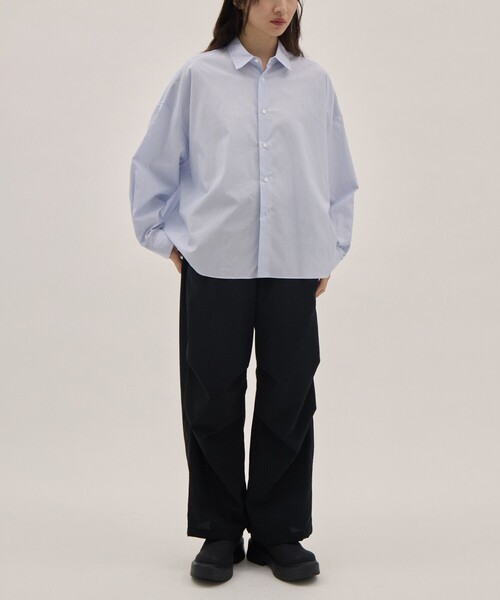 ATON(エイトン)の「【ATON】GIZA COMPACT STRIPE OVERSIZED SHIRTS/ギザコンパクト ストライプ オーバーサイズシャツ(シャツ/ブラウス・レディース・ブルー/ピンク・2)」の9枚目の写真