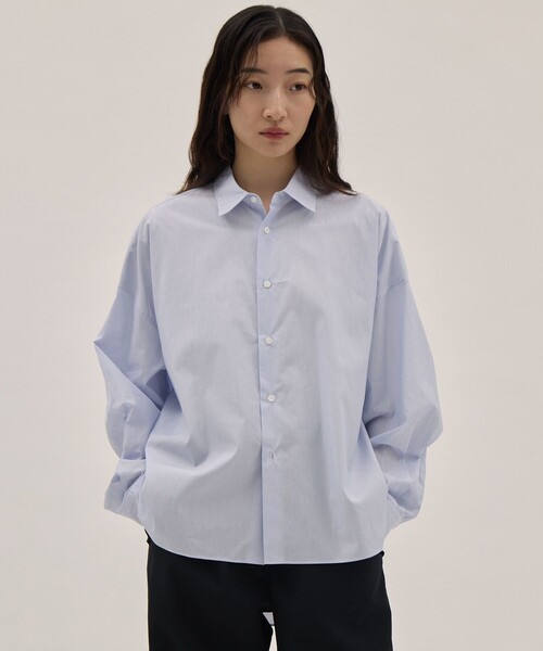 ATON(エイトン)の「【ATON】GIZA COMPACT STRIPE OVERSIZED SHIRTS/ギザコンパクト ストライプ オーバーサイズシャツ(シャツ/ブラウス・レディース・ブルー/ピンク・2)」の7枚目の写真