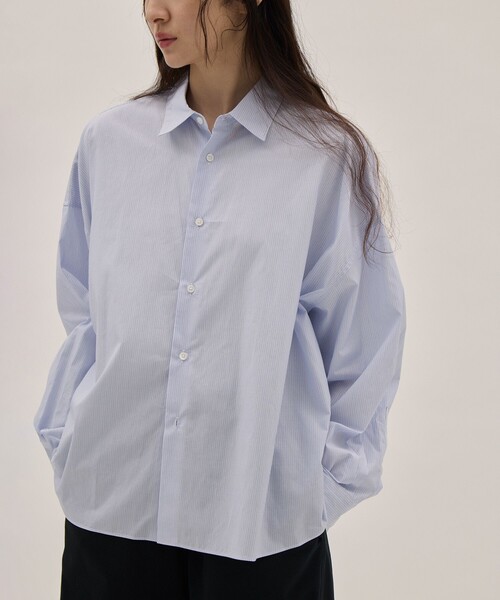 ATON(エイトン)の「【ATON】GIZA COMPACT STRIPE OVERSIZED SHIRTS/ギザコンパクト ストライプ オーバーサイズシャツ(シャツ/ブラウス・レディース・ブルー/ピンク・2)」の6枚目の写真