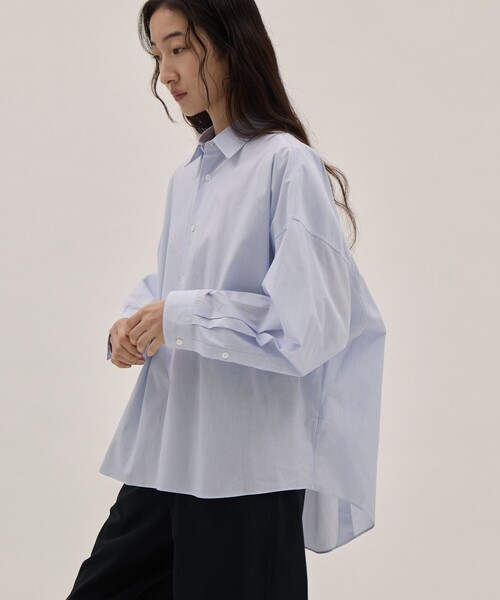 ATON(エイトン)の「【ATON】GIZA COMPACT STRIPE OVERSIZED SHIRTS/ギザコンパクト ストライプ オーバーサイズシャツ(シャツ/ブラウス・レディース・ブルー/ピンク・2)」の5枚目の写真