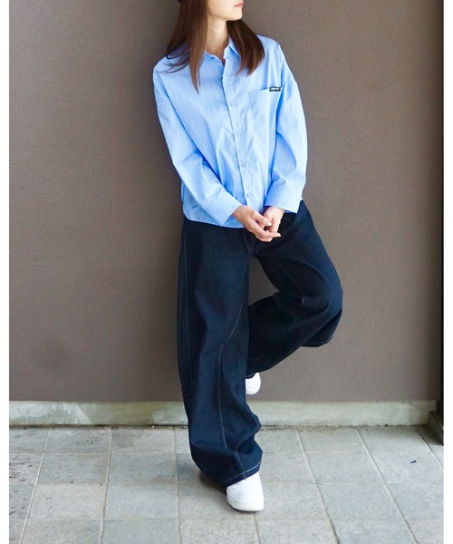 Jayne K(ジェーンケー)の「【Jayne K/ジェーン ケー】7分袖ストライプシャツ(シャツ/ブラウス・メンズ・ホワイト/ブルー・MEDIUM/LARGE)」の9枚目の写真