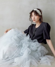 ボリュームフリルチュールセットアップドレス パーティー 結婚式 お呼ばれ オケージョン デイリー