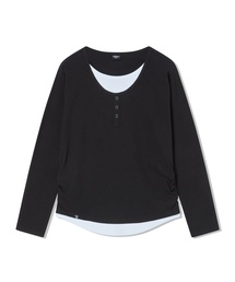 レディース レイヤードヘンリーネック長袖Tシャツ