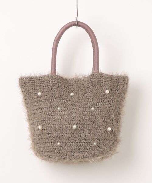 COOCO(クーコ)の「【NO】【cooco】JSC パール付フェザーニットトートバッグ(トートバッグ・レディース・サックスブルー/ベージュ/ブラック/グレイッシュベージュ・FREE)」の3枚目の写真