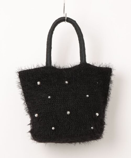 COOCO(クーコ)の「【NO】【cooco】JSC パール付フェザーニットトートバッグ(トートバッグ・レディース・サックスブルー/ベージュ/ブラック/グレイッシュベージュ・FREE)」の2枚目の写真