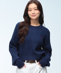 BEVERLY HILLS POLO CLUB（ビバリーヒルズポロクラブ） 【Women】 ショート丈 クルーネック ニット レディース 胸ロゴ ケーブル編み クロップド丈 セーター トップス 丈短め 64870754