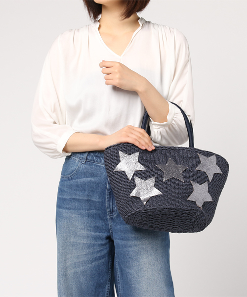 NATURAL BEAUTY BASIC（ナチュラルビューティーベーシック）の「スター刺しゅうバスケット（かごバッグ・レディース・ネイビー/ベージュ・ﾌﾘ-）」の10枚目の写真