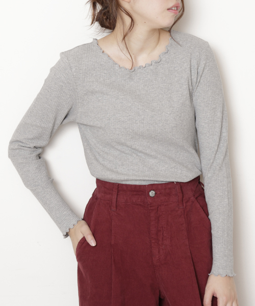 DOUBLE NAME（ダブルネーム）の「リブメロー長袖プルオーバー（Tシャツ/カットソー・レディース・ブラック/イエロー/ワイン/オフホワイト/杢グレー・FREE）」の3枚目の写真