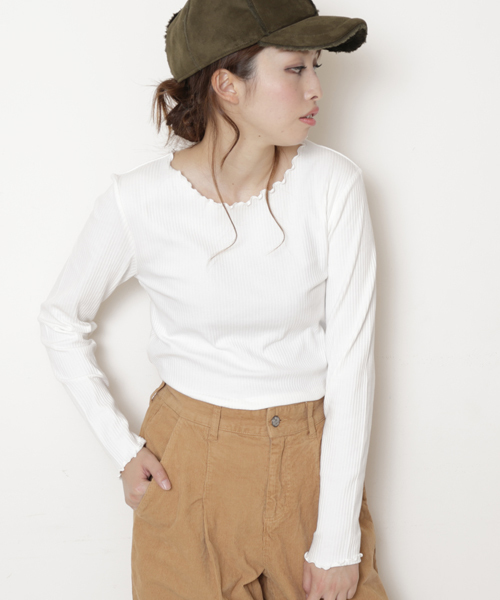 DOUBLE NAME（ダブルネーム）の「リブメロー長袖プルオーバー（Tシャツ/カットソー・レディース・ブラック/イエロー/ワイン/オフホワイト/杢グレー・FREE）」の2枚目の写真