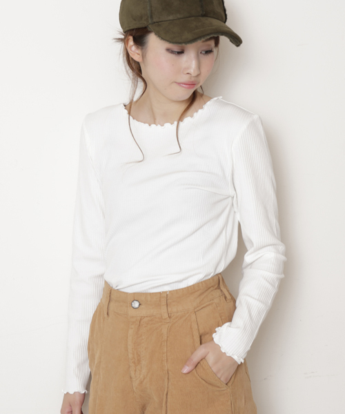 DOUBLE NAME（ダブルネーム）の「リブメロー長袖プルオーバー（Tシャツ/カットソー・レディース・ブラック/イエロー/ワイン/オフホワイト/杢グレー・FREE）」の21枚目の写真