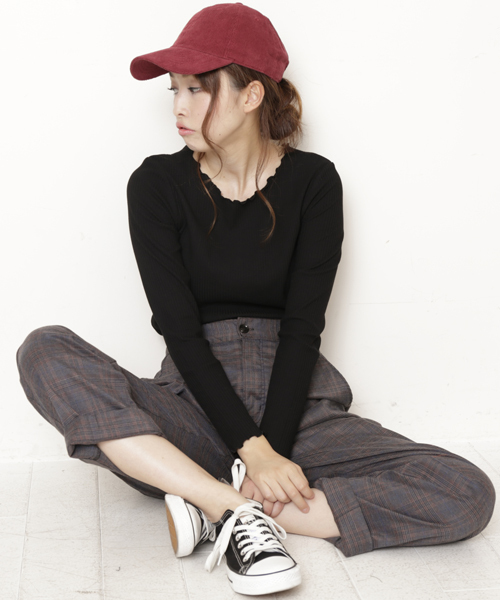 DOUBLE NAME（ダブルネーム）の「リブメロー長袖プルオーバー（Tシャツ/カットソー・レディース・ブラック/イエロー/ワイン/オフホワイト/杢グレー・FREE）」の19枚目の写真