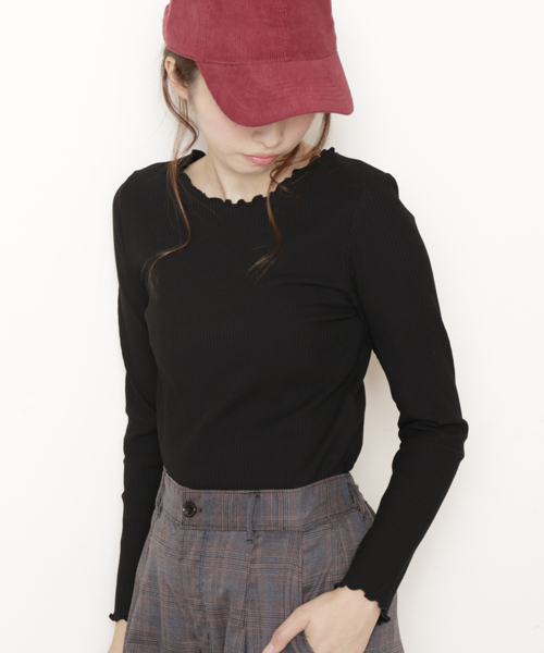 DOUBLE NAME（ダブルネーム）の「リブメロー長袖プルオーバー（Tシャツ/カットソー・レディース・ブラック/イエロー/ワイン/オフホワイト/杢グレー・FREE）」の18枚目の写真