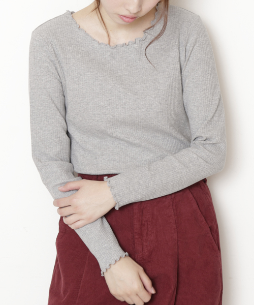 DOUBLE NAME（ダブルネーム）の「リブメロー長袖プルオーバー（Tシャツ/カットソー・レディース・ブラック/イエロー/ワイン/オフホワイト/杢グレー・FREE）」の17枚目の写真