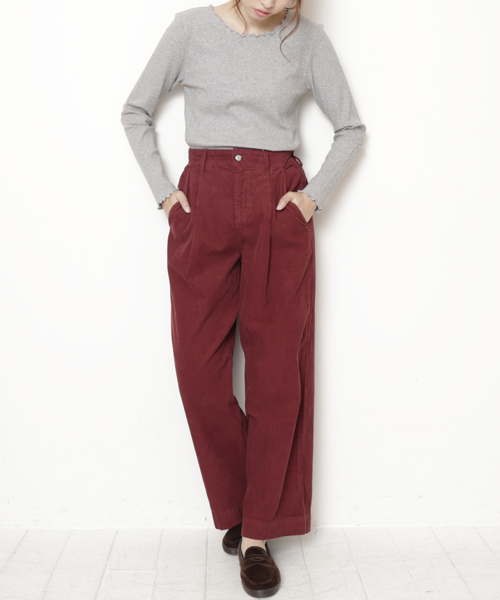 DOUBLE NAME（ダブルネーム）の「リブメロー長袖プルオーバー（Tシャツ/カットソー・レディース・ブラック/イエロー/ワイン/オフホワイト/杢グレー・FREE）」の16枚目の写真