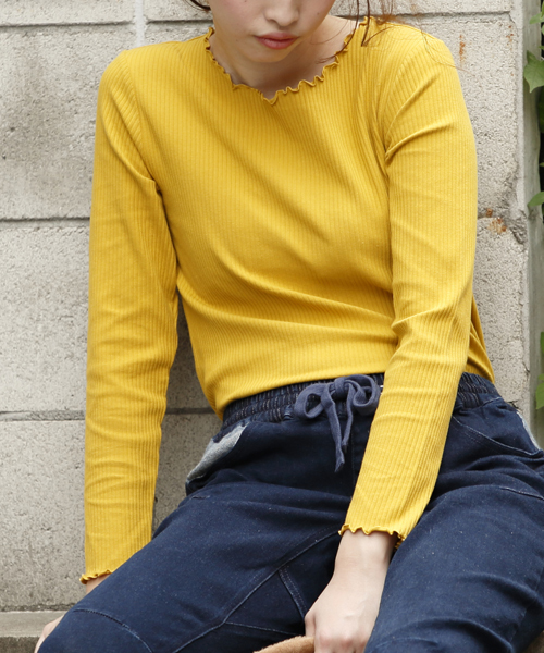 DOUBLE NAME（ダブルネーム）の「リブメロー長袖プルオーバー（Tシャツ/カットソー・レディース・ブラック/イエロー/ワイン/オフホワイト/杢グレー・FREE）」の15枚目の写真