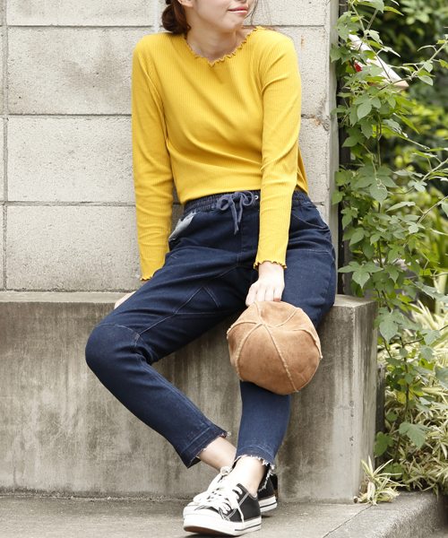 DOUBLE NAME（ダブルネーム）の「リブメロー長袖プルオーバー（Tシャツ/カットソー・レディース・ブラック/イエロー/ワイン/オフホワイト/杢グレー・FREE）」の14枚目の写真