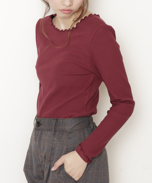 DOUBLE NAME（ダブルネーム）の「リブメロー長袖プルオーバー（Tシャツ/カットソー・レディース・ブラック/イエロー/ワイン/オフホワイト/杢グレー・FREE）」の13枚目の写真