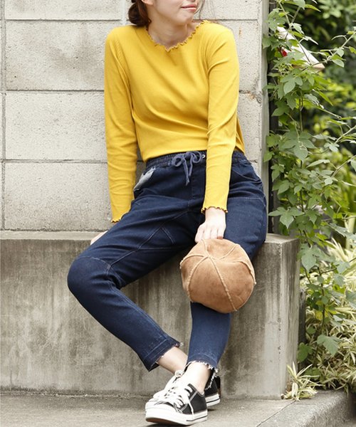 DOUBLE NAME（ダブルネーム）の「リブメロー長袖プルオーバー（Tシャツ/カットソー・レディース・ブラック/イエロー/ワイン/オフホワイト/杢グレー・FREE）」の7枚目の写真