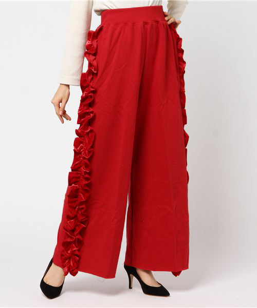 onespo(ワンスポ)の「ベロアフリルワイドパンツ(その他パンツ・レディース・ブラック/ピンク/レッド・M)」の1枚目の写真