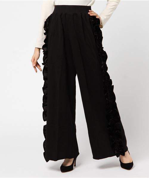 onespo(ワンスポ)の「ベロアフリルワイドパンツ(その他パンツ・レディース・ブラック/ピンク/レッド・M)」の2枚目の写真
