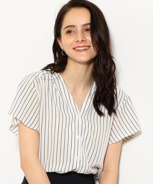 green label relaxing（グリーンレーベルリラクシング）の「KFC ノーカラー トロミ フレアスリーブ ブラウス ◆（シャツ/ブラウス・レディース・オフホワイト/モカ/その他3/その他4/コバルトブルー・FREE）」の4枚目の写真