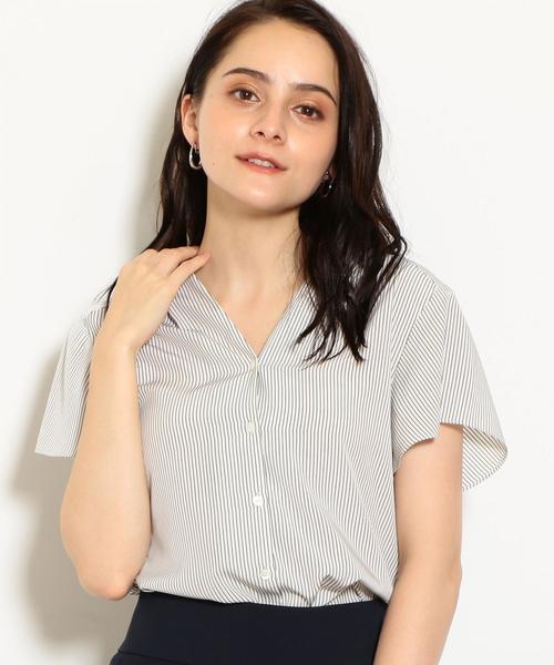 green label relaxing（グリーンレーベルリラクシング）の「KFC ノーカラー トロミ フレアスリーブ ブラウス ◆（シャツ/ブラウス・レディース・オフホワイト/モカ/その他3/その他4/コバルトブルー・FREE）」の5枚目の写真