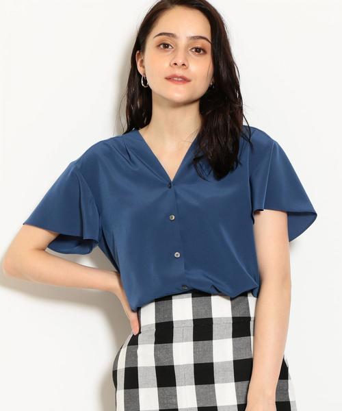 green label relaxing（グリーンレーベルリラクシング）の「KFC ノーカラー トロミ フレアスリーブ ブラウス ◆（シャツ/ブラウス・レディース・オフホワイト/モカ/その他3/その他4/コバルトブルー・FREE）」の3枚目の写真