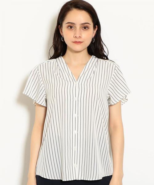 green label relaxing（グリーンレーベルリラクシング）の「KFC ノーカラー トロミ フレアスリーブ ブラウス ◆（シャツ/ブラウス・レディース・オフホワイト/モカ/その他3/その他4/コバルトブルー・FREE）」の7枚目の写真