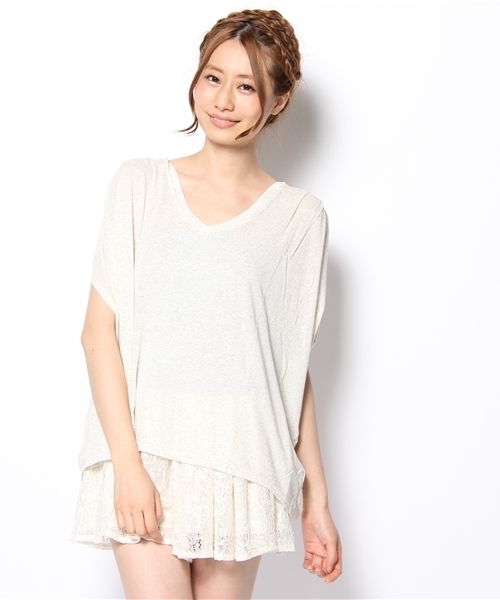 Aunt Marie's（アントマリーズ）の「メランジカットVネックﾌﾟﾙｵｰﾊﾞｰ（Tシャツ/カットソー・レディース・レッド/イエロー/ブルー/グリーン・FREE）」の3枚目の写真