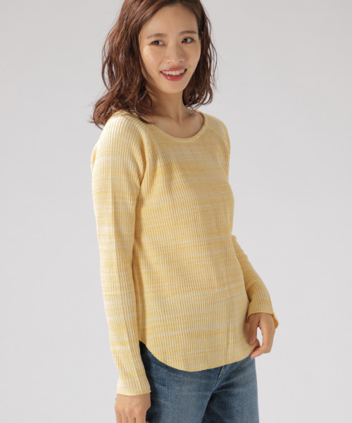 BAYFLOW(ベイフロー)の「ボートネックワッフルプルオーバー(Tシャツ/カットソー・レディース・オフホワイト/イエロー/バイオレット/チャコール・SMALL/MEDIUM)」の4枚目の写真