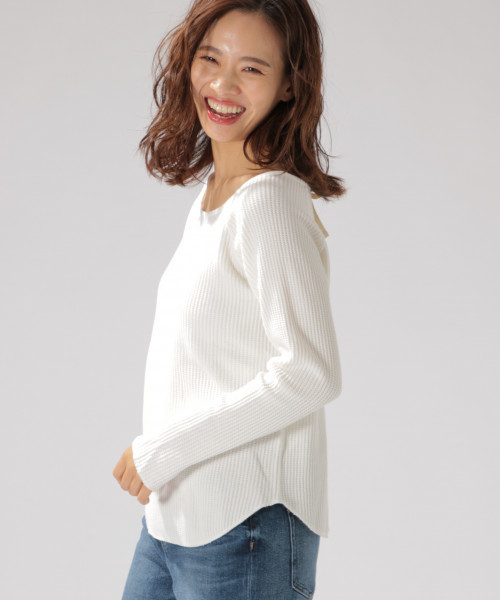 BAYFLOW(ベイフロー)の「ボートネックワッフルプルオーバー(Tシャツ/カットソー・レディース・オフホワイト/イエロー/バイオレット/チャコール・SMALL/MEDIUM)」の11枚目の写真