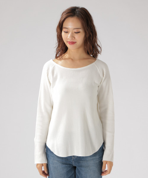 BAYFLOW(ベイフロー)の「ボートネックワッフルプルオーバー(Tシャツ/カットソー・レディース・オフホワイト/イエロー/バイオレット/チャコール・SMALL/MEDIUM)」の16枚目の写真