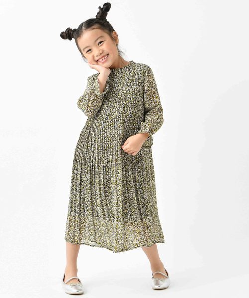 DISCOAT（ディスコート）の「【キッズ】シフォン花柄プリーツワンピース（ワンピース・キッズ・グリーン/イエロー・120cm/130cm/140cm）」の4枚目の写真
