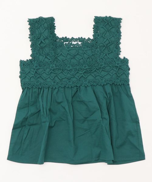 DISCOAT（ディスコート）の「【キッズ】カギバリレースノースリブラウス（シャツ/ブラウス・キッズ・ブラック/オフホワイト/グリーン・120/130/140）」の3枚目の写真