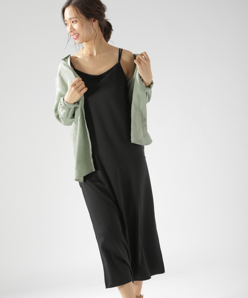 BAYFLOW（ベイフロー）の「スリットキャミワンピース（ワンピース・レディース・ブラック/ベージュ/ピンク/ブルー・SMALL/MEDIUM）」の15枚目の写真