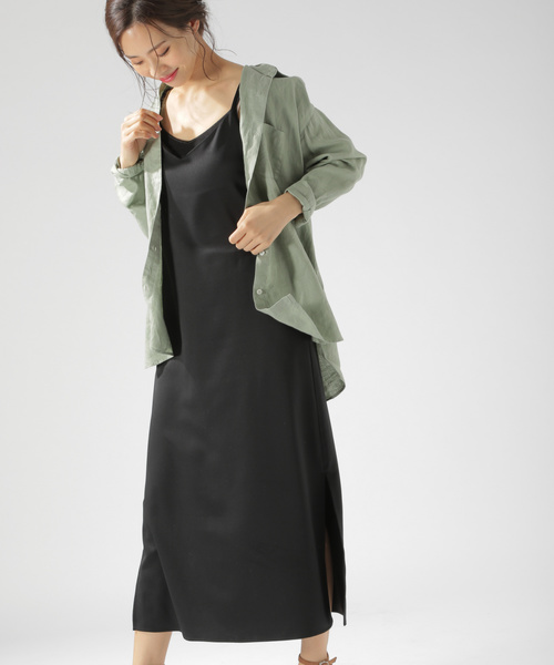 BAYFLOW（ベイフロー）の「スリットキャミワンピース（ワンピース・レディース・ブラック/ベージュ/ピンク/ブルー・SMALL/MEDIUM）」の5枚目の写真