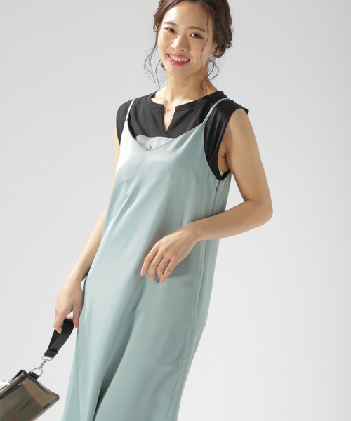 BAYFLOW（ベイフロー）の「スリットキャミワンピース（ワンピース・レディース・ブラック/ベージュ/ピンク/ブルー・SMALL/MEDIUM）」の6枚目の写真