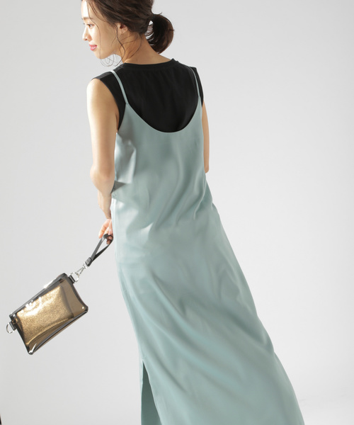 BAYFLOW（ベイフロー）の「スリットキャミワンピース（ワンピース・レディース・ブラック/ベージュ/ピンク/ブルー・SMALL/MEDIUM）」の11枚目の写真