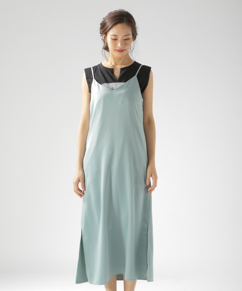 BAYFLOW（ベイフロー）の「スリットキャミワンピース（ワンピース・レディース・ブラック/ベージュ/ピンク/ブルー・SMALL/MEDIUM）」の9枚目の写真