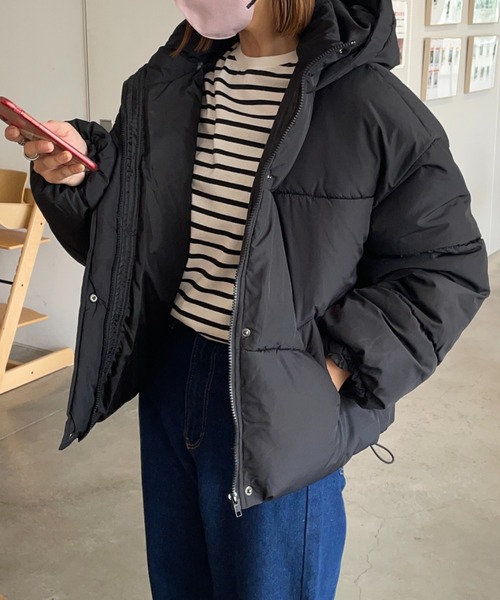 moment+（モーメントプラス）の「【累計販売枚数7万枚突破！】エコダウンフードブルゾン（ダウンジャケット/コート・レディース・ブラック/ベージュ/カーキ/アイボリー/モカ/ライトベージュ/ブラウン/ライトカーキ・M/S/L）」の15枚目の写真