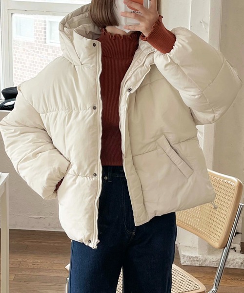 moment+（モーメントプラス）の「【累計販売枚数7万枚突破！】エコダウンフードブルゾン（ダウンジャケット/コート・レディース・ブラック/ベージュ/カーキ/アイボリー/モカ/ライトベージュ/ブラウン/ライトカーキ・M/S/L）」の19枚目の写真