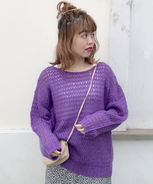 archives(アルシーヴ)の「鍵編みルーズモヘアプルオーバー(ニット/セーター・レディース・パープル/ブラウン/オフホワイト・MEDIUM)」の3枚目の写真