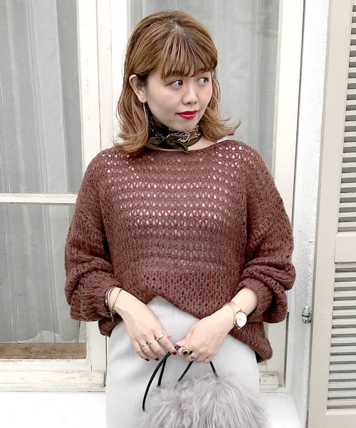 archives(アルシーヴ)の「鍵編みルーズモヘアプルオーバー(ニット/セーター・レディース・パープル/ブラウン/オフホワイト・MEDIUM)」の2枚目の写真